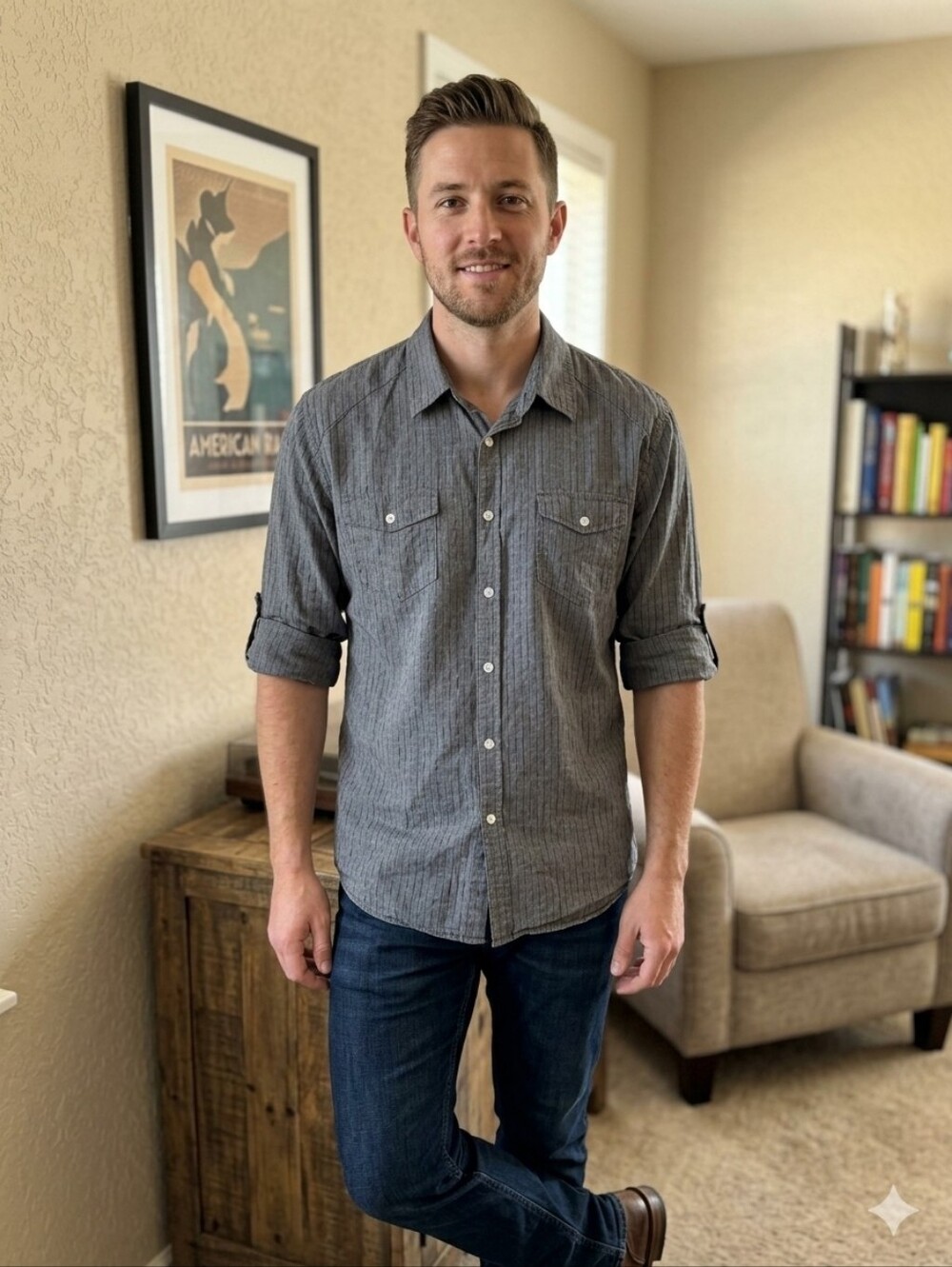 American Rag Men's Gray Pinstripe Button-Down Shirt